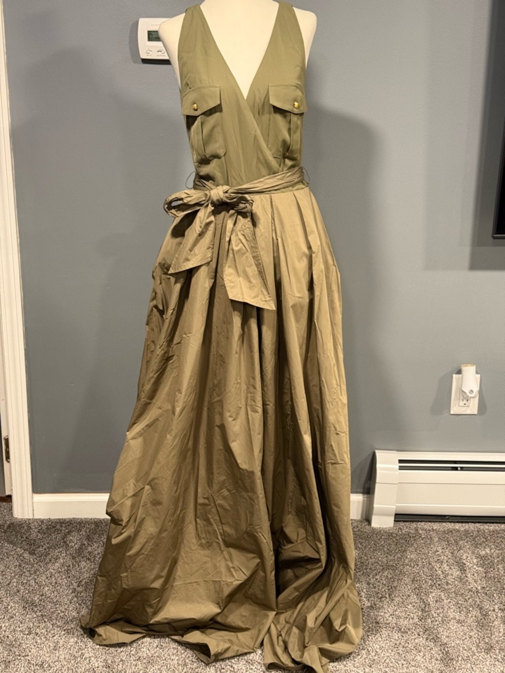 Ralph Lauren Olive Maxi Dress with Tie Waist - Picture 3 of 14